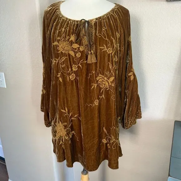 Johnny Was Velvet Tunic Peasant Blouse Large - Picture 11 of 14